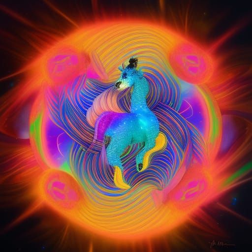 Astral Kirin: Holographic Mixed Media Illustration