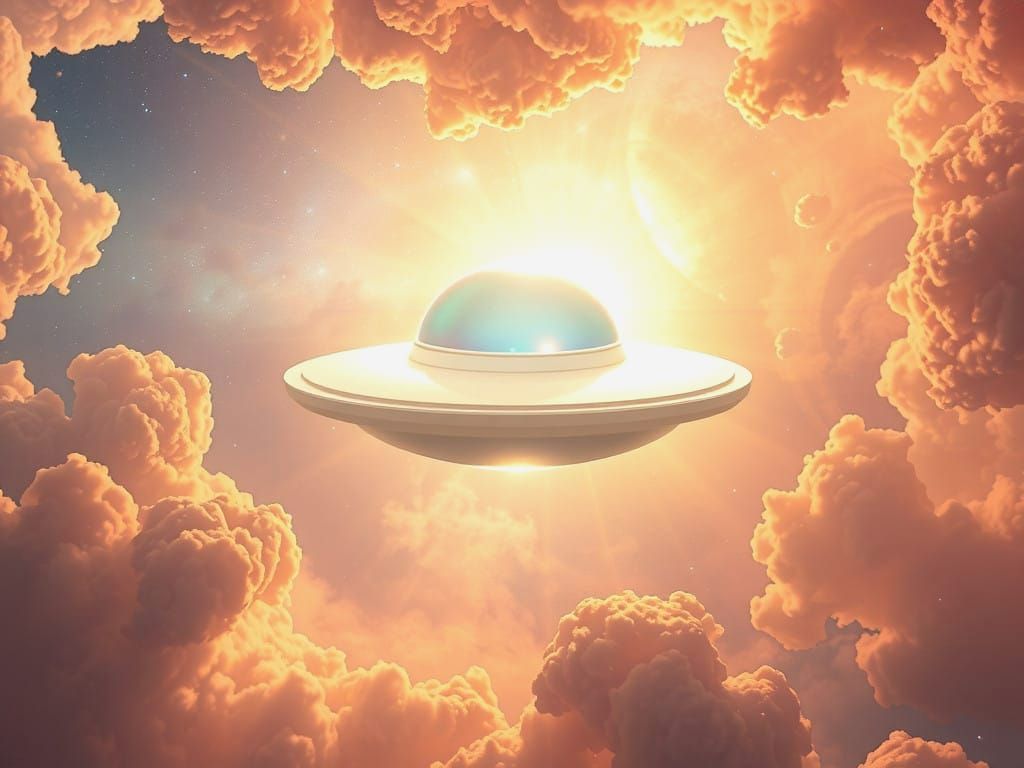 Otherworldly White Spacecraft Radiates Light in Celestial Sk...