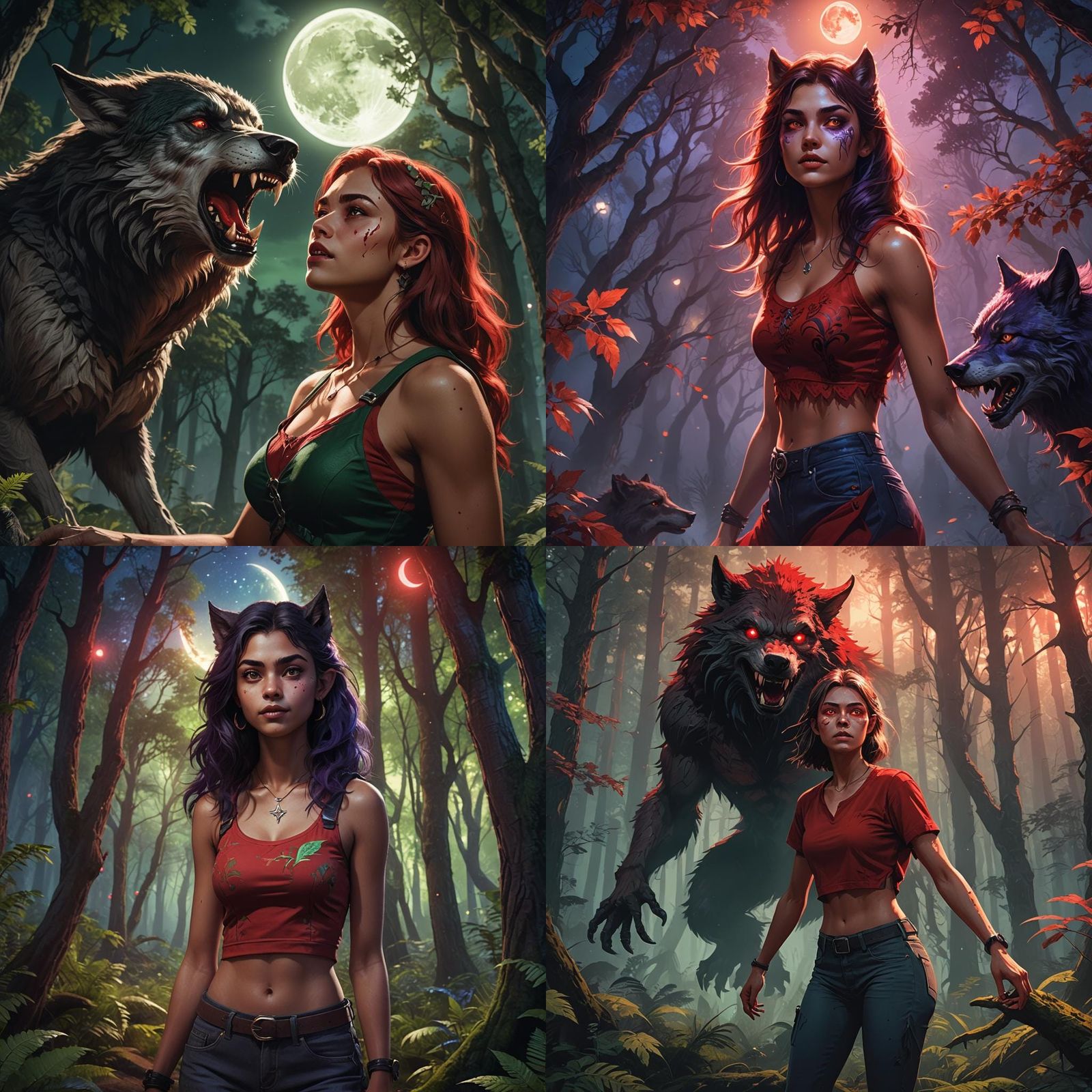 Teenage Werewolf Girl in Detailed Matte Painting