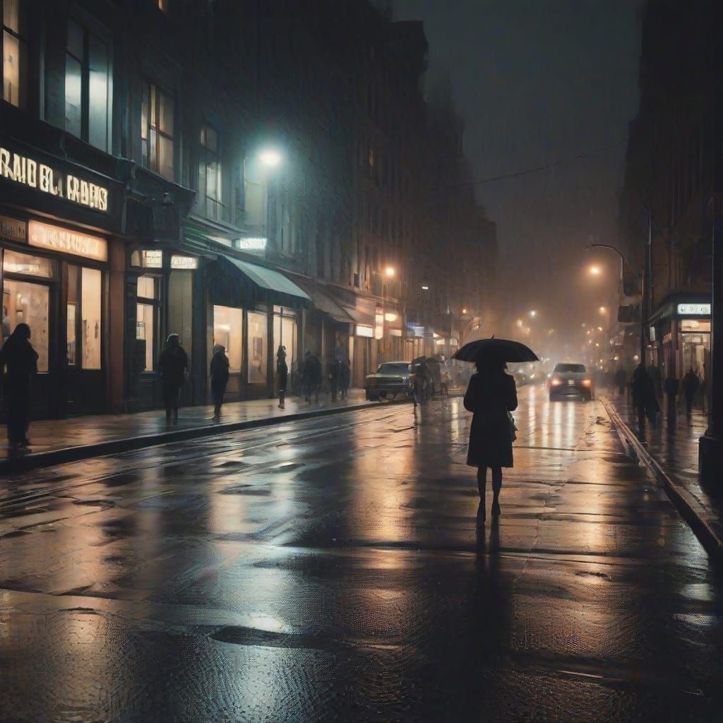 Vintage Film Photo of Rainy City Streets