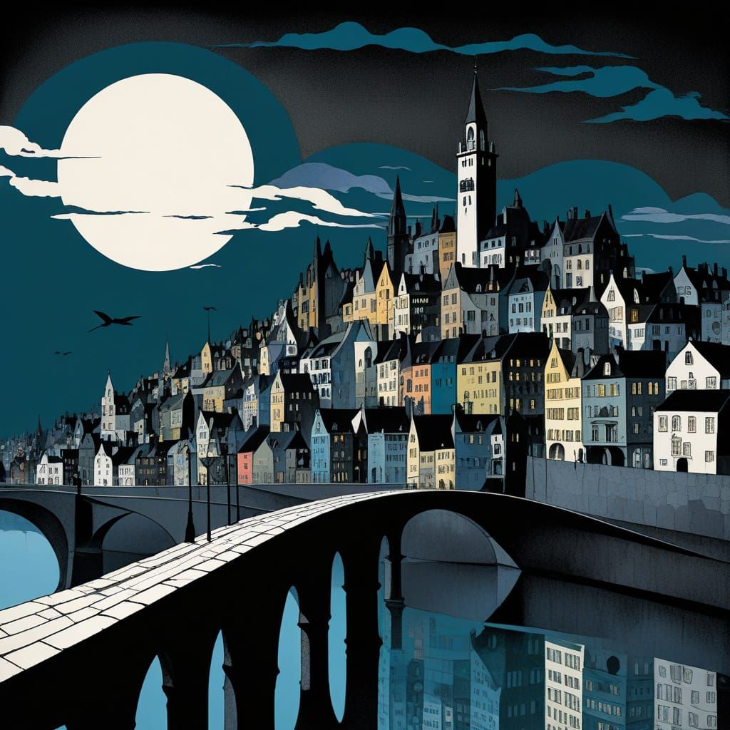 Cityscape in Haunting Pen and Ink Style