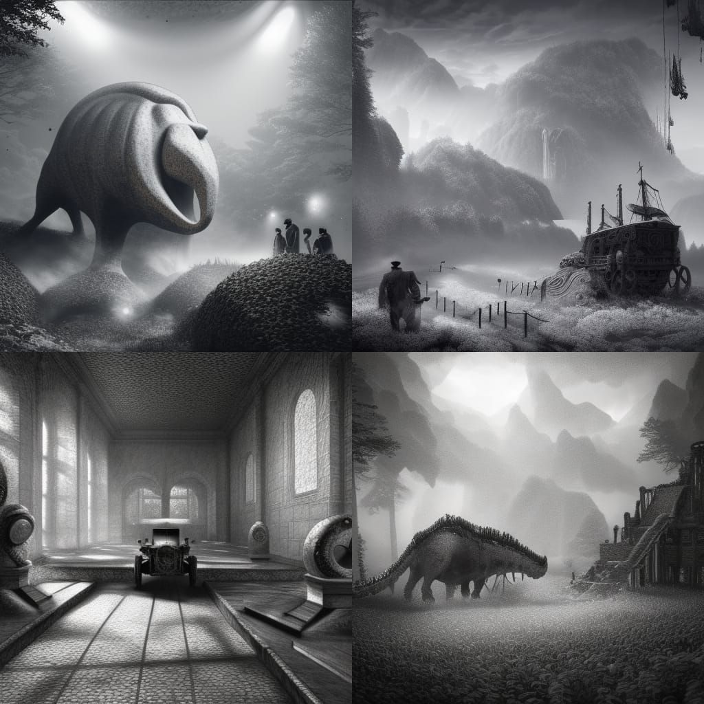 Monochromatic Steampunk Collage in Post-Impressionistic Styl...