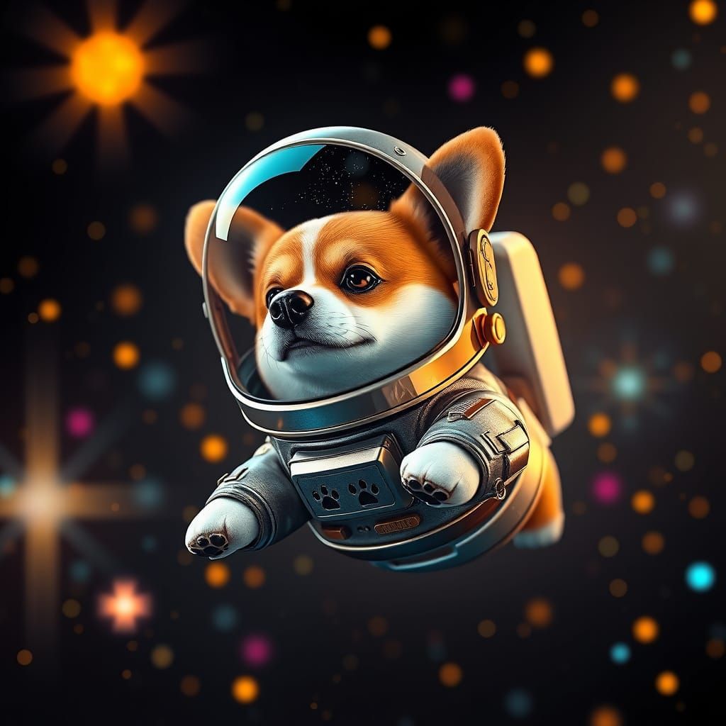 Corgi Astronaut in Space with Golden Accents