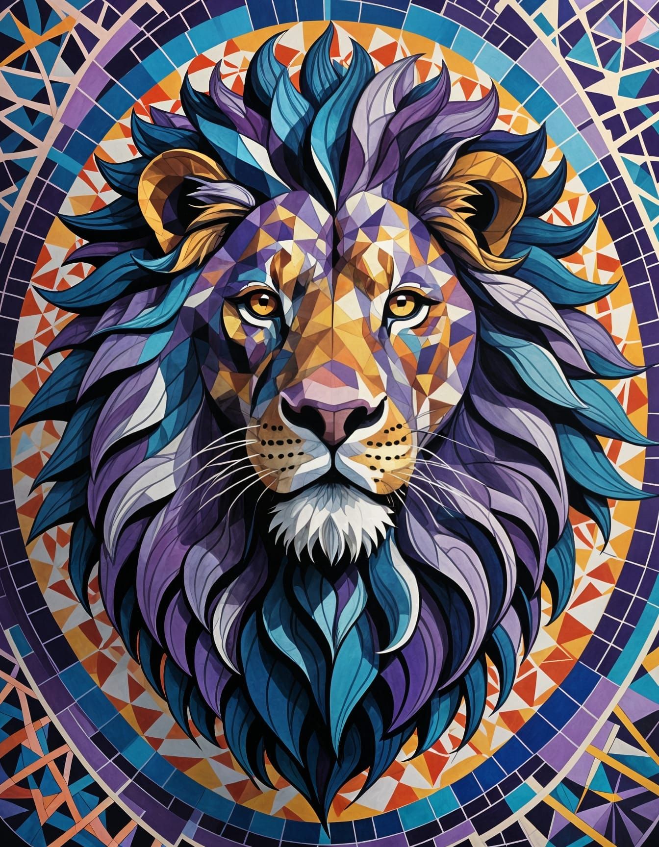 Lion Made of Swirling Geometric Patterns in Vibrant Colors
