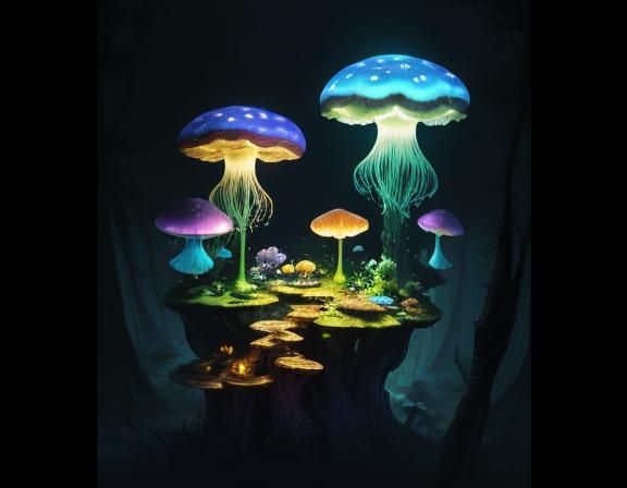 Jellyfish in Toadstool Forest, Beatrix Potter Style