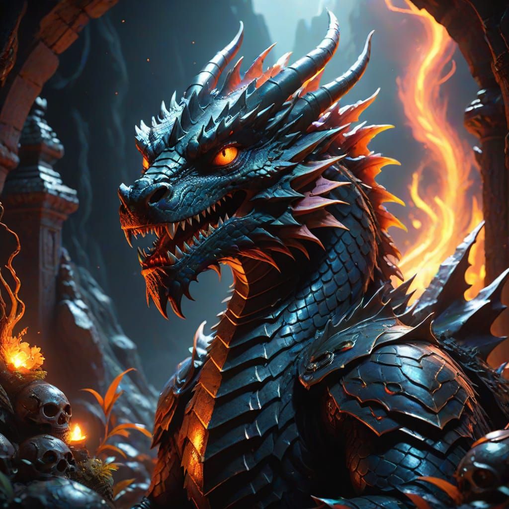 Dark Fantasy Dragon in Chalk Art Style with Film Photography...