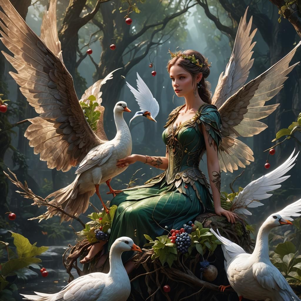 Fairy with Gooseberry: Detailed Matte Painting