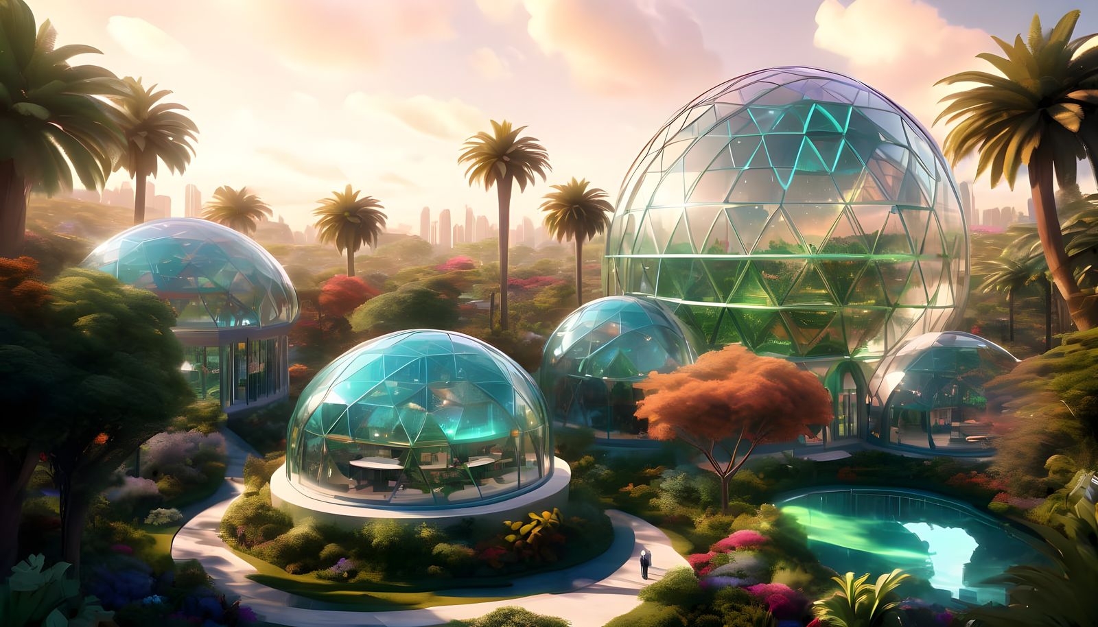 Surreal Solarpunk Oasis with Vibrant Flora and Futuristic Ar...