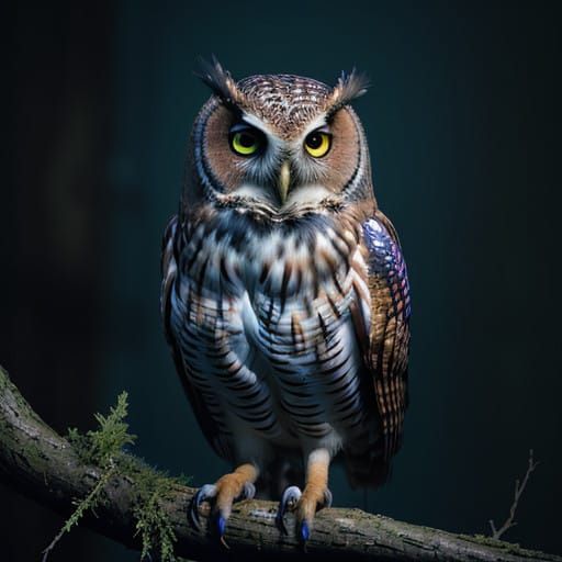 Vibrant Multi-Colored Owl in Hyperrealistic 8K Resolution