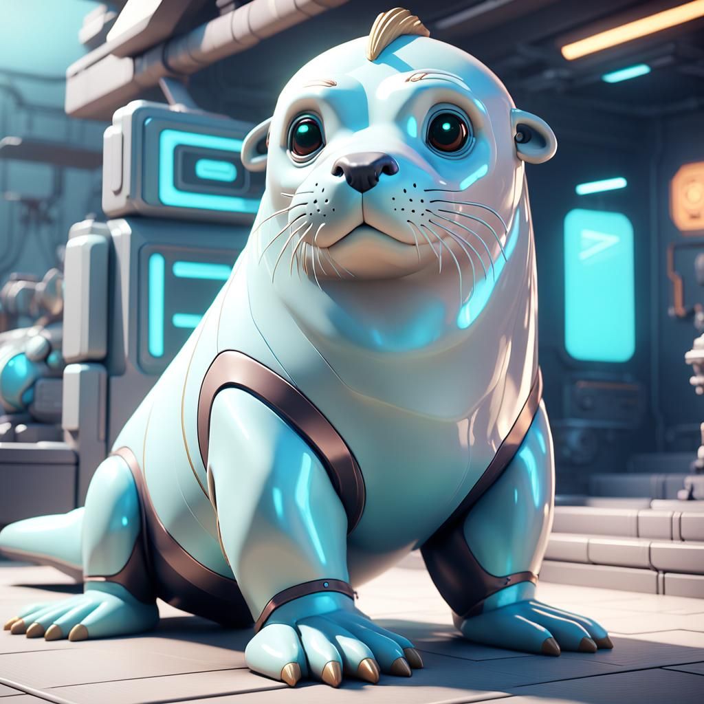 Robotic Sealion in Retro Game Style