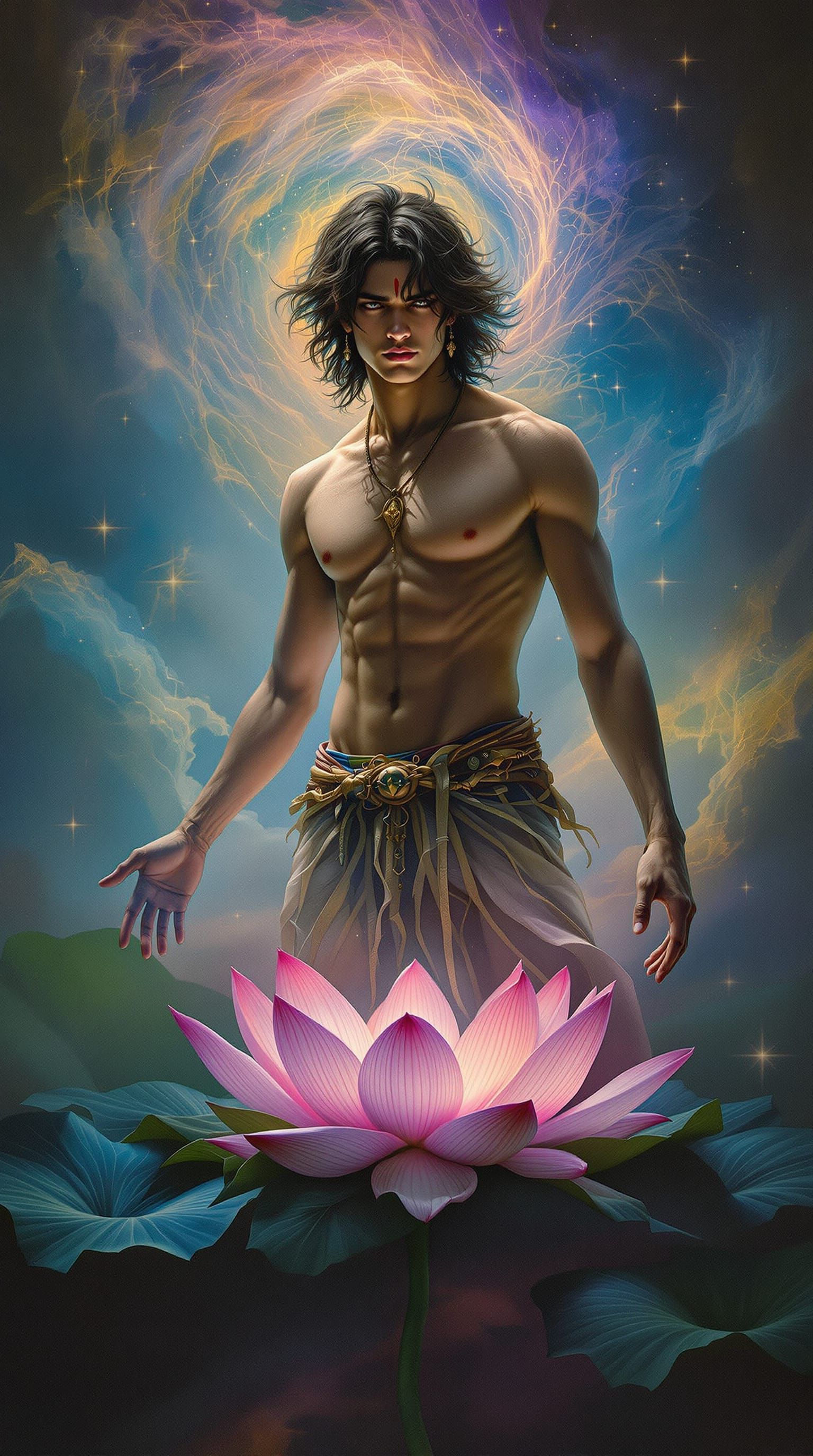 Spiritual Painting of Kamalnath Emerging from Lotus