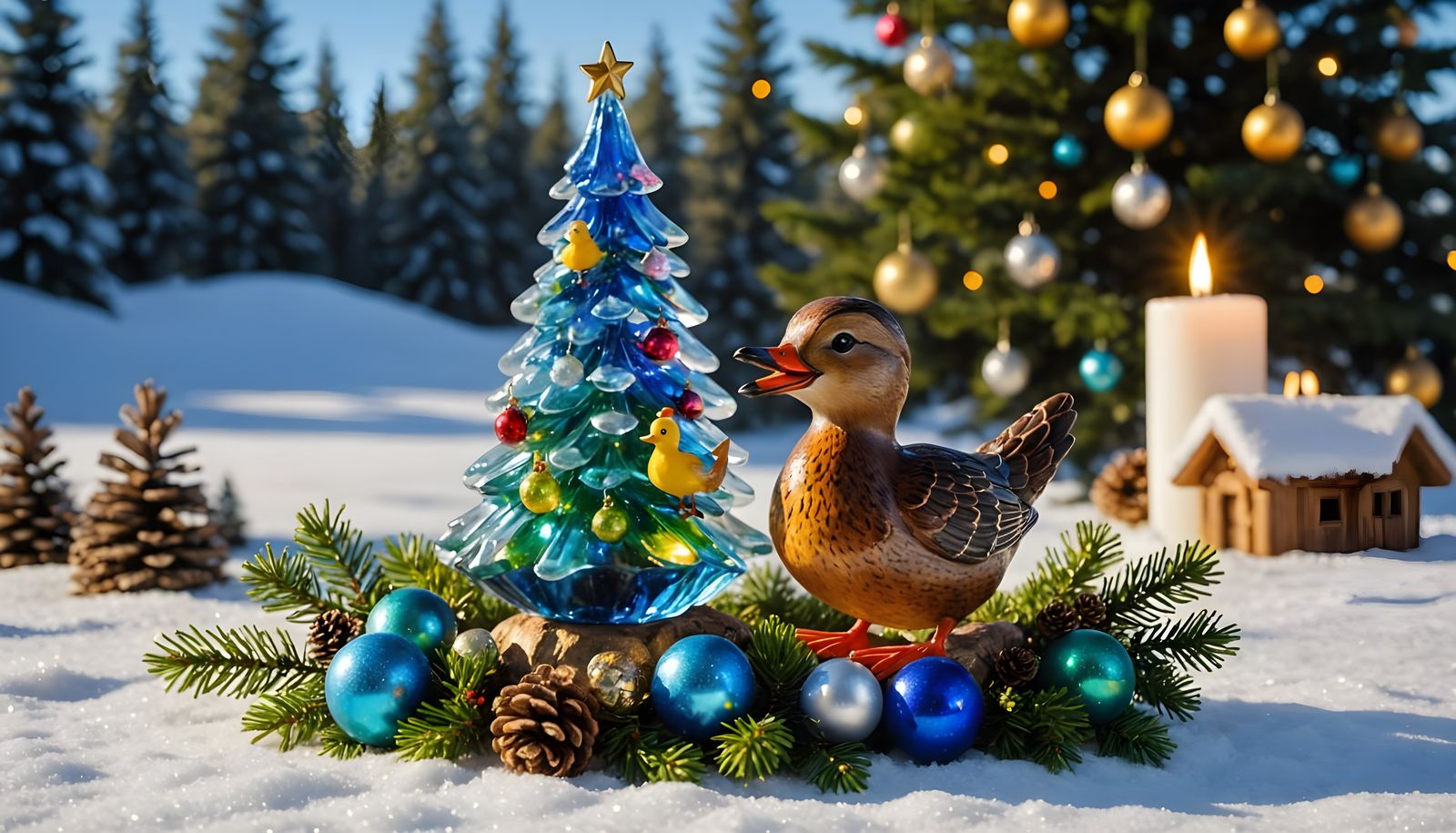 Winter Wonderland Christmas Scene in Iridescent Fantasy