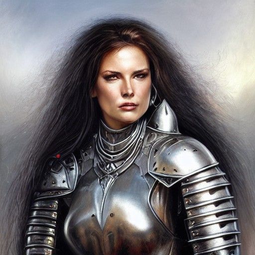 Female Knight in Black Armor, Digital Illustration