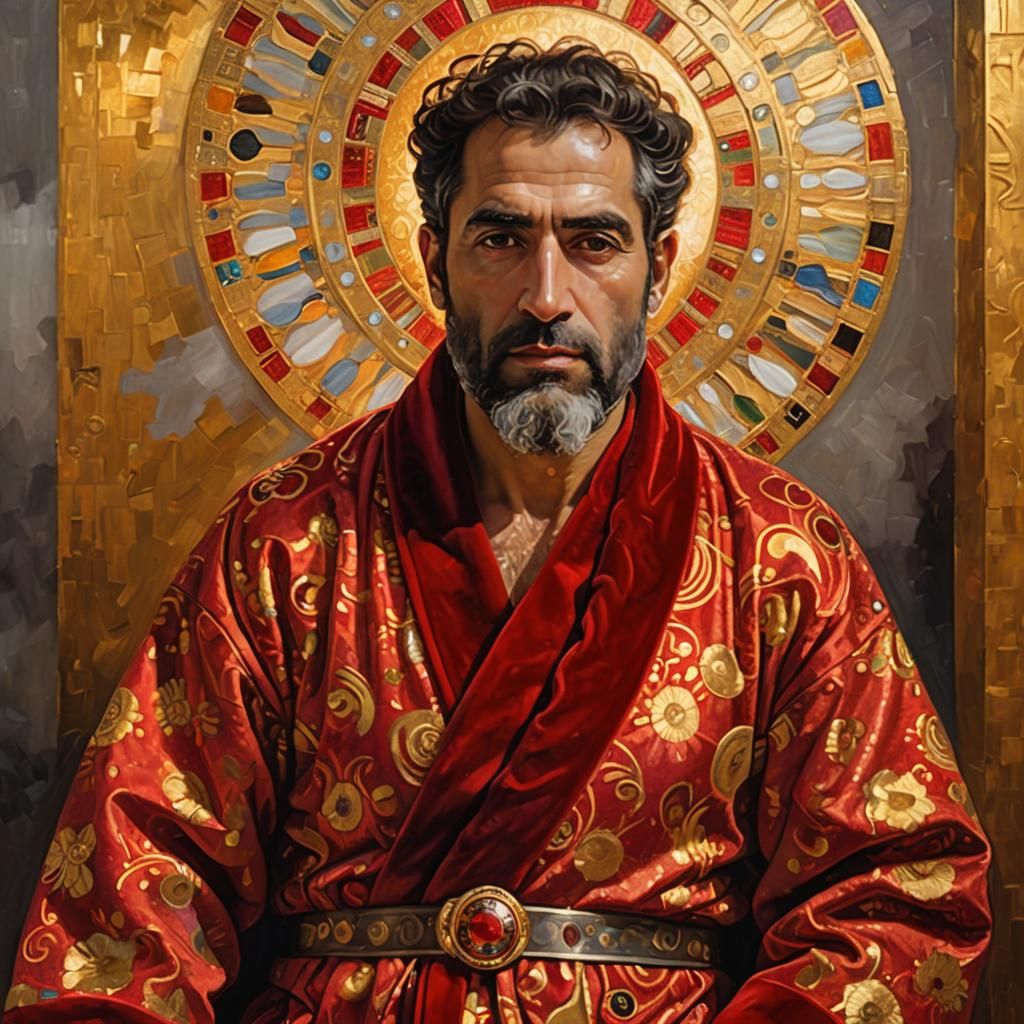 Radiant Man in Velvet Robes, Impasto Painting
