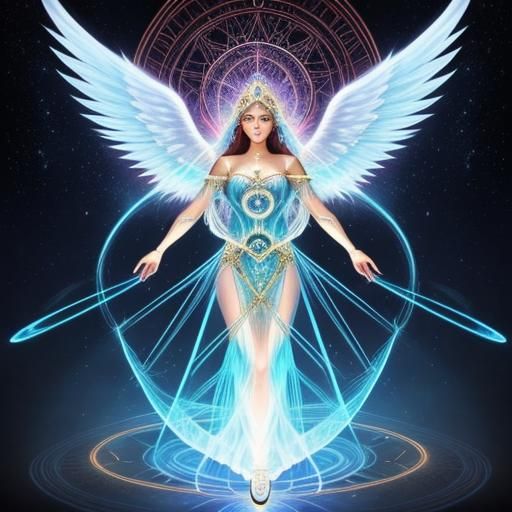 Mystical Angel with Sacred Geometry and Elements