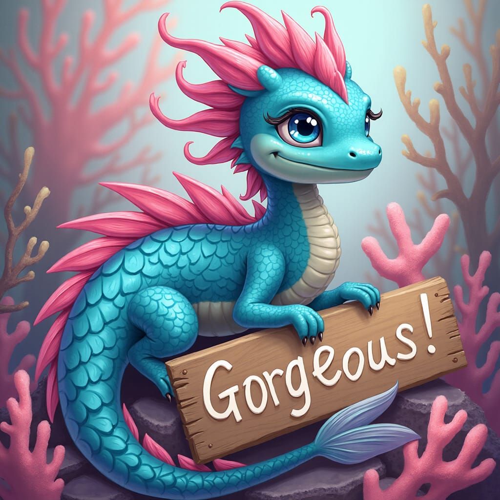 Mermaid Dragon Admires Its Own Beauty in Vibrant Anime Style