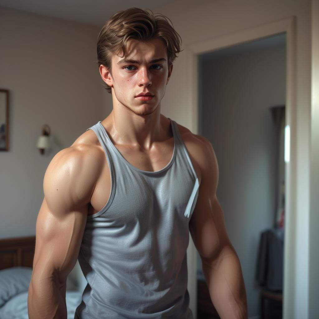 Hyperrealistic Portrait of Man Flexing, Detailed Digital Art