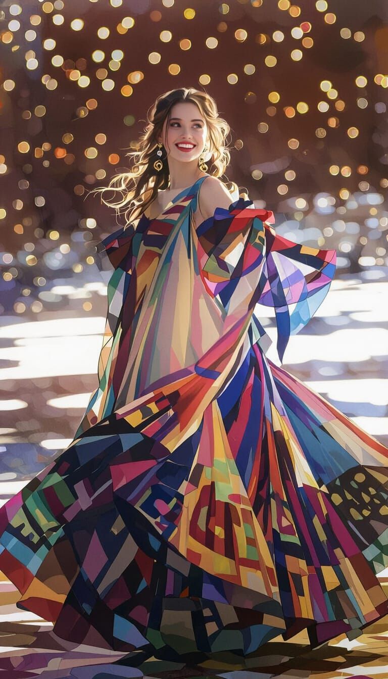 Whimsical Watercolor of a Woman Dancing Joyfully