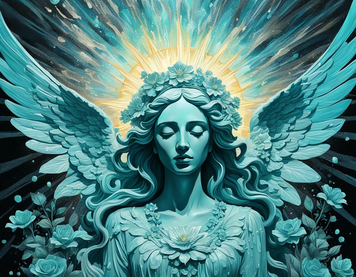 Ethereal Angel in Floral Art, Luminous Digital Illustration