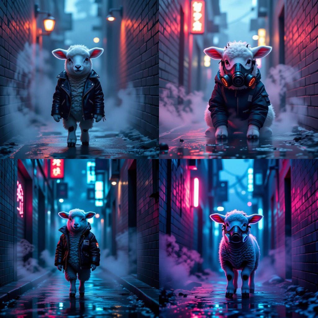 Cyberpunk Lamb Portrait in Neon Alleyway