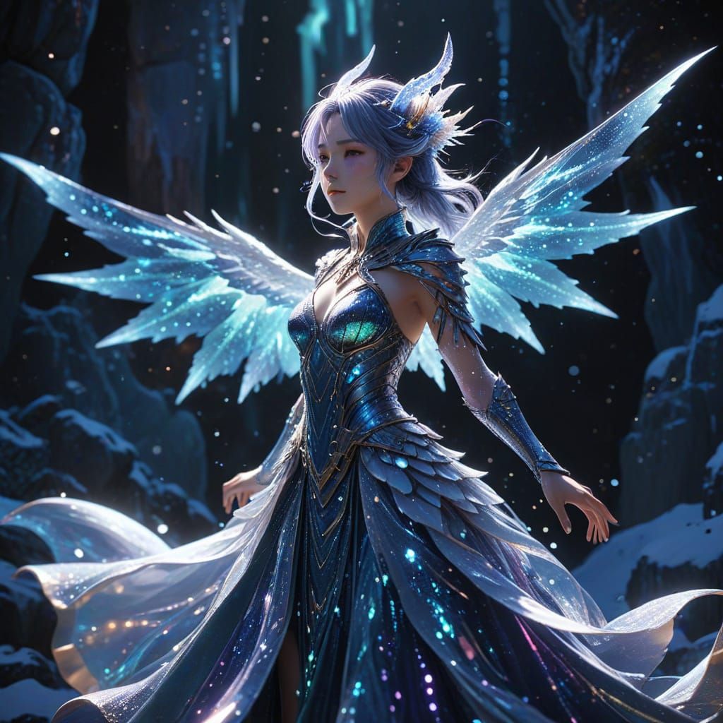 Celestial Anime Dragon Girl Dancing Under Aurora