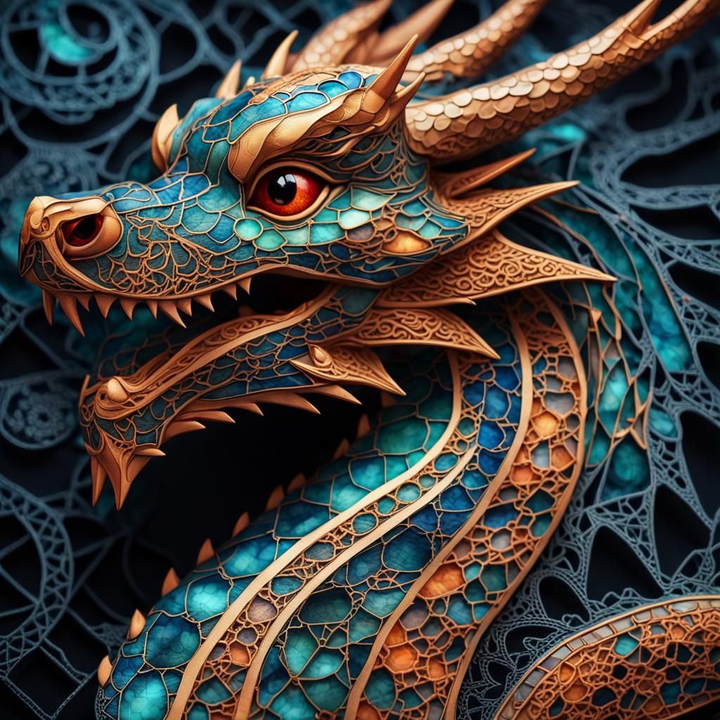 Geometric Dragon with Lace in Bauhaus Style