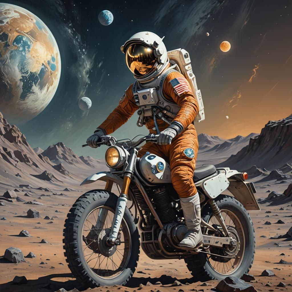 Astronaut on Moon Bike, Syd Mead Inspired Art