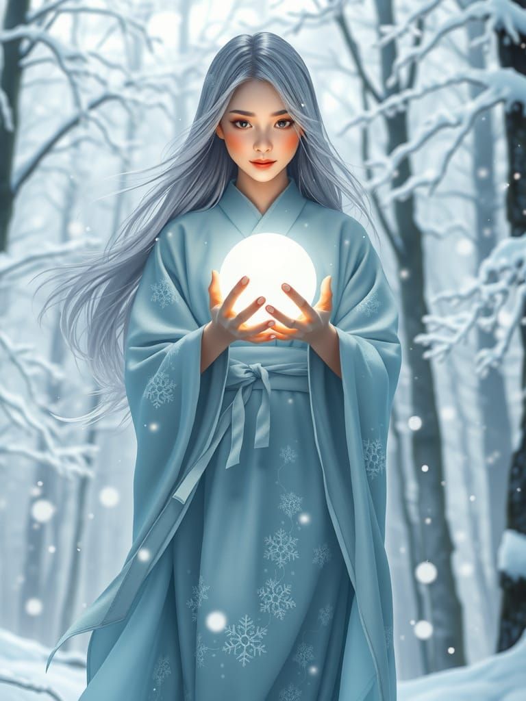 Majestic Snow Queen in Ethereal Winter Wonderland