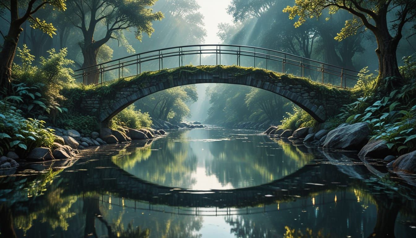 Dreamy Reflections Bridge in a Surreal Landscape