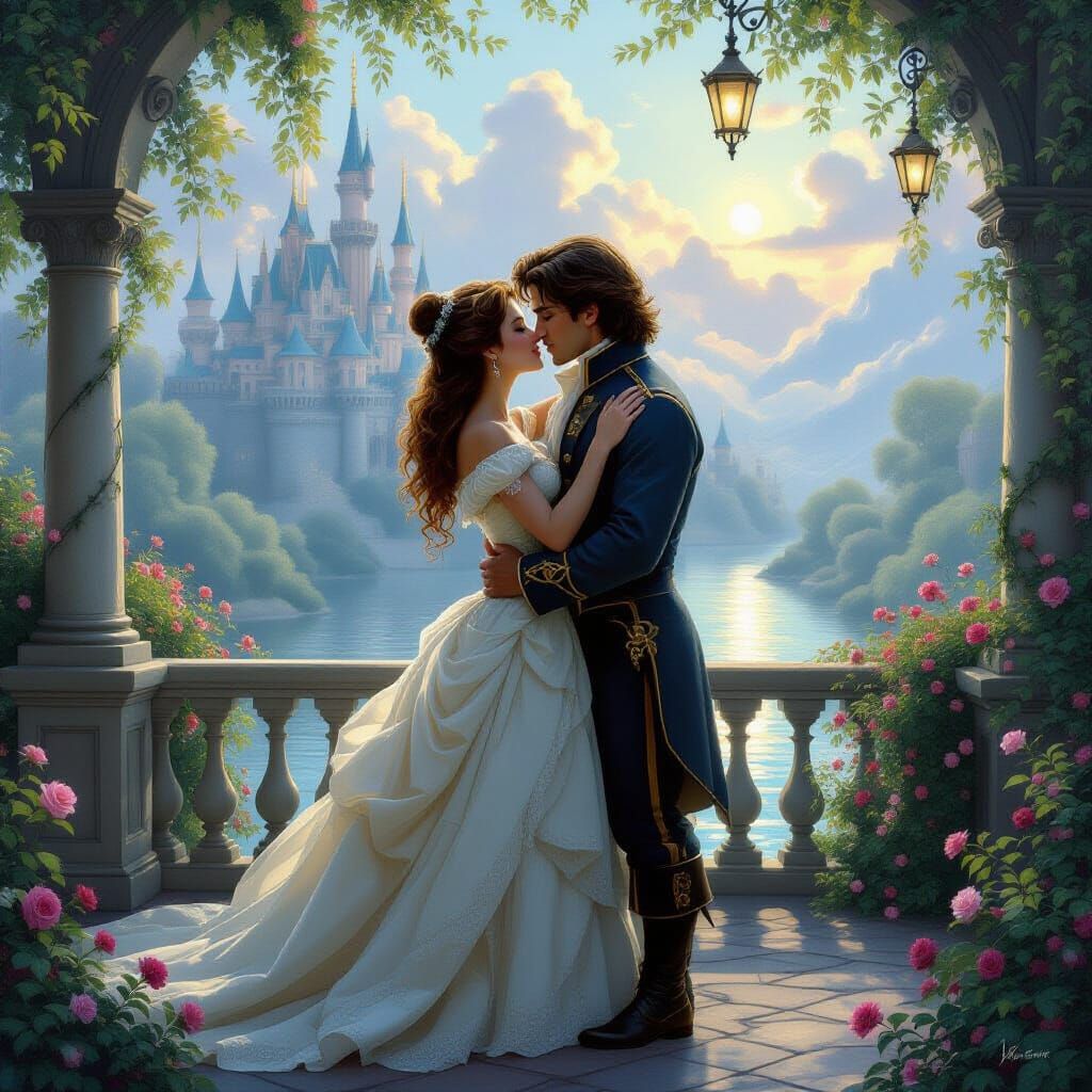 Gaston and Belle Kiss in Ethereal Fantasy Style