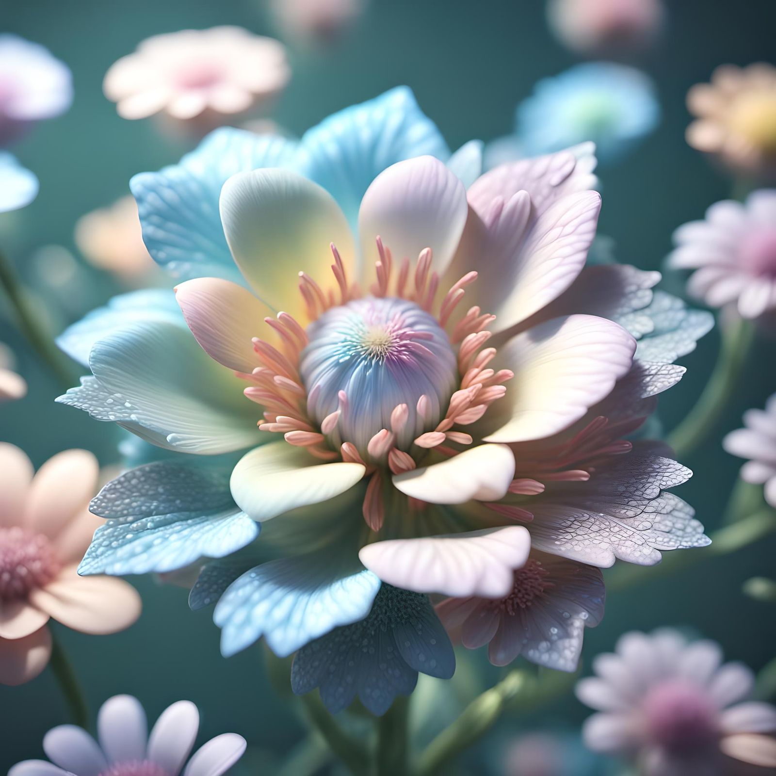 Intricate Pastel Flower in Hyperrealistic Render