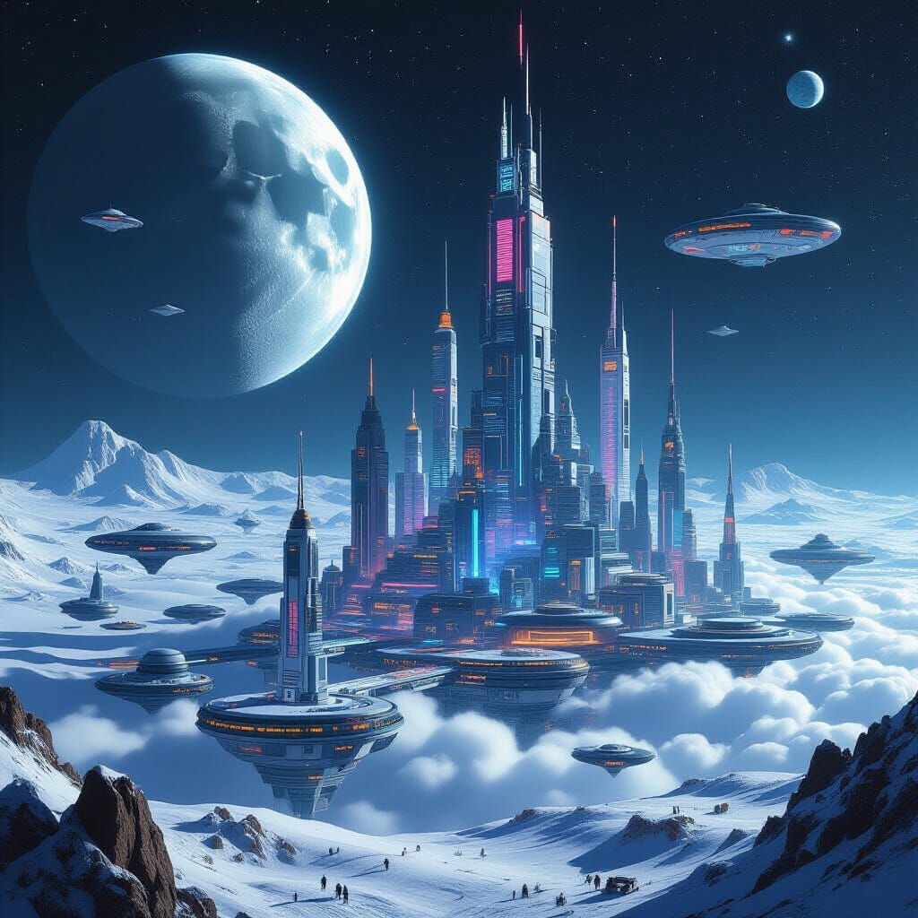 Interstellar Moon Metropolis in Cyberpunk Style