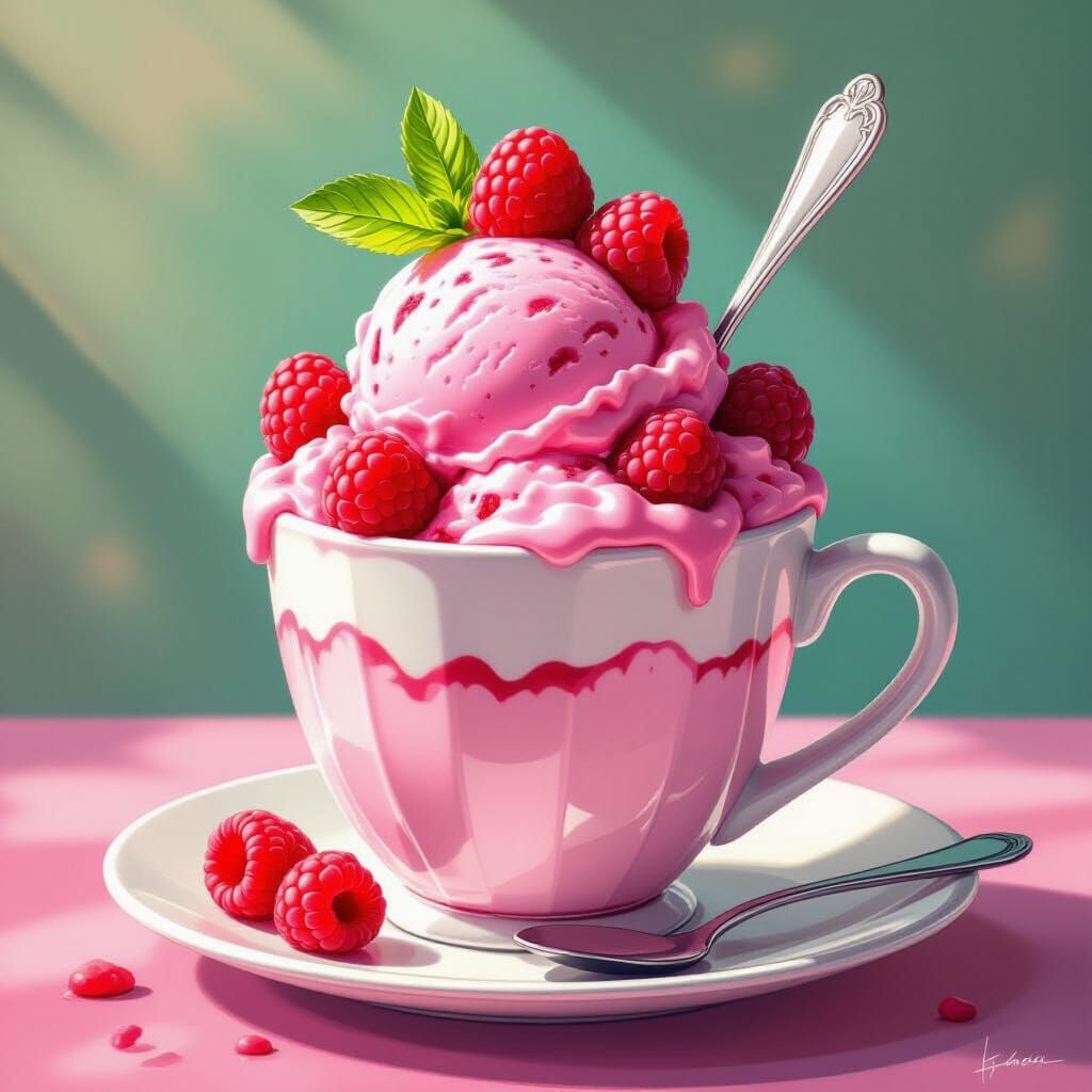 Hyper-Realistic Raspberry Bombe in Comic Style