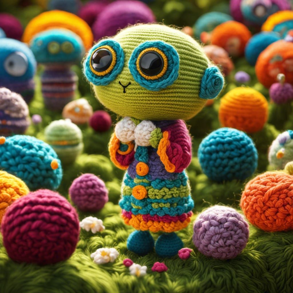 Ornate Crochet Valley Scene in Sci-Fi Style