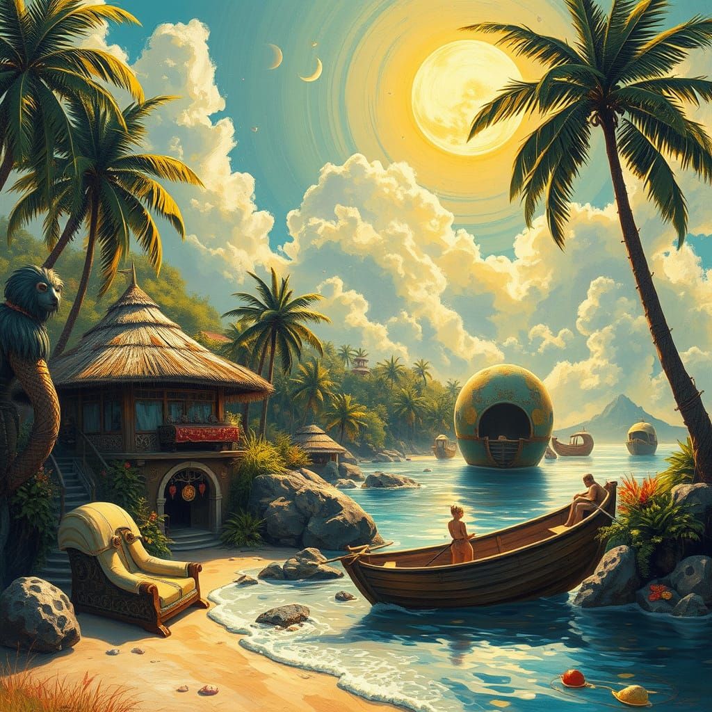 Vibrant Tropical Island Steampunk Oasis