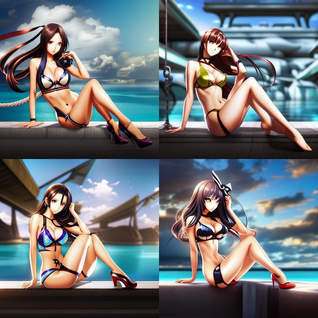Brunette Pinup Girl in Anime Key Visual Style