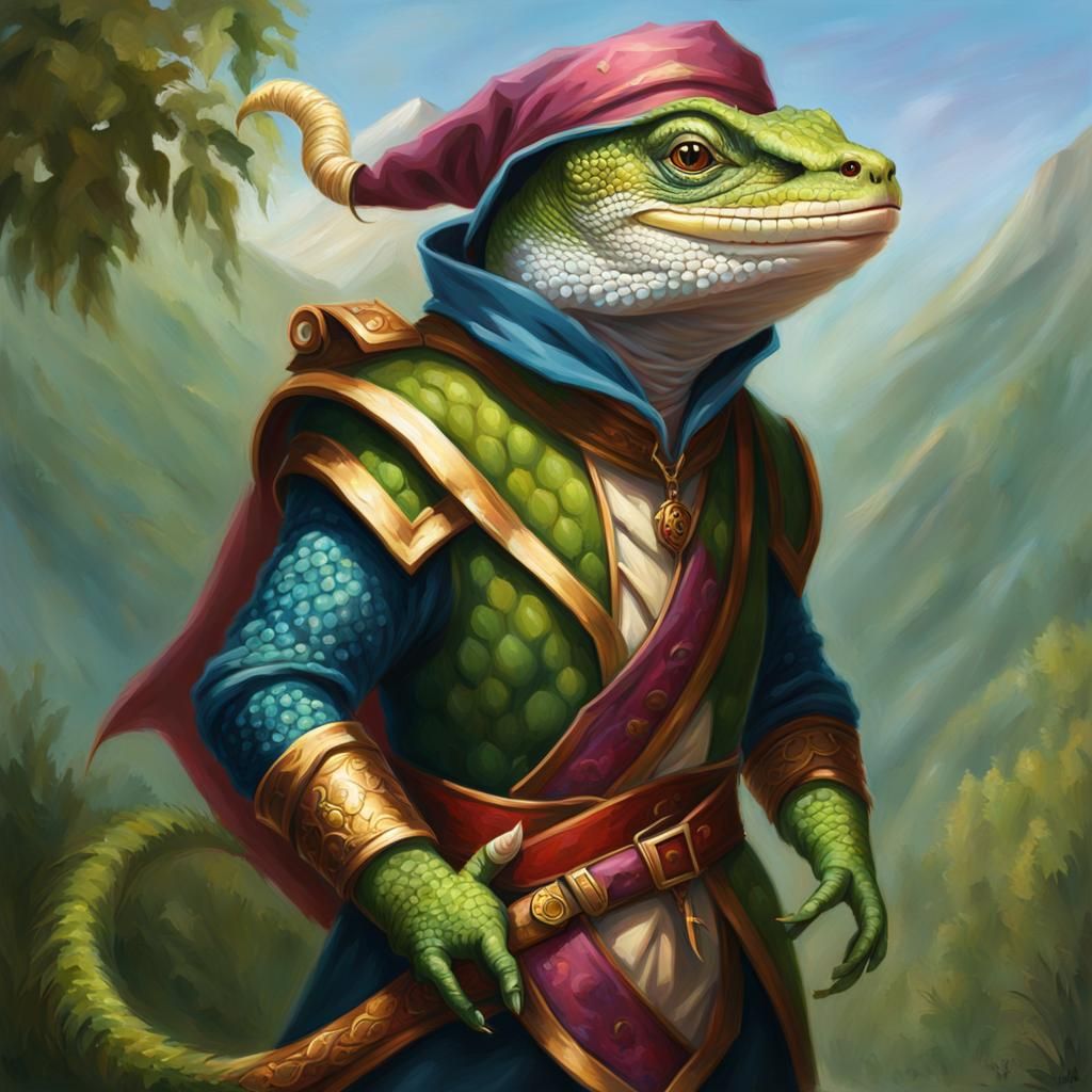 Lizard Princess Adventurer Oil Painting Portrait