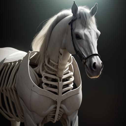 Surreal Horse Skeleton Photoillustration in Body Horror Styl...