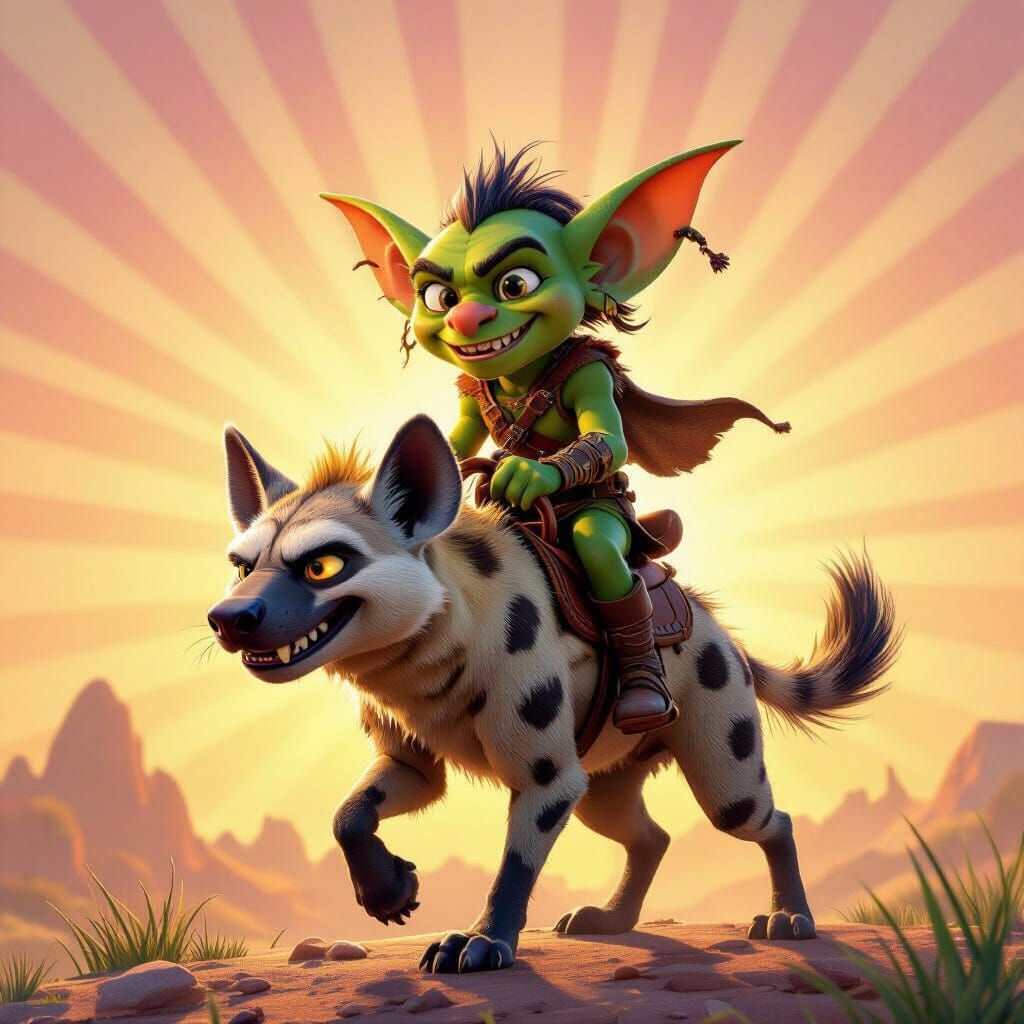 Goblin Rides Hyena: Pixar-Style 3D Digital Art