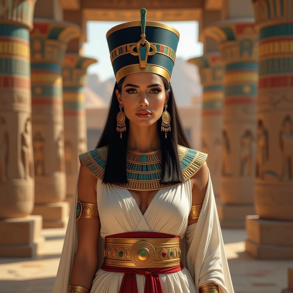 Egyptian Pharaoh in Grand Temple, Stylized Ancient Aesthetic