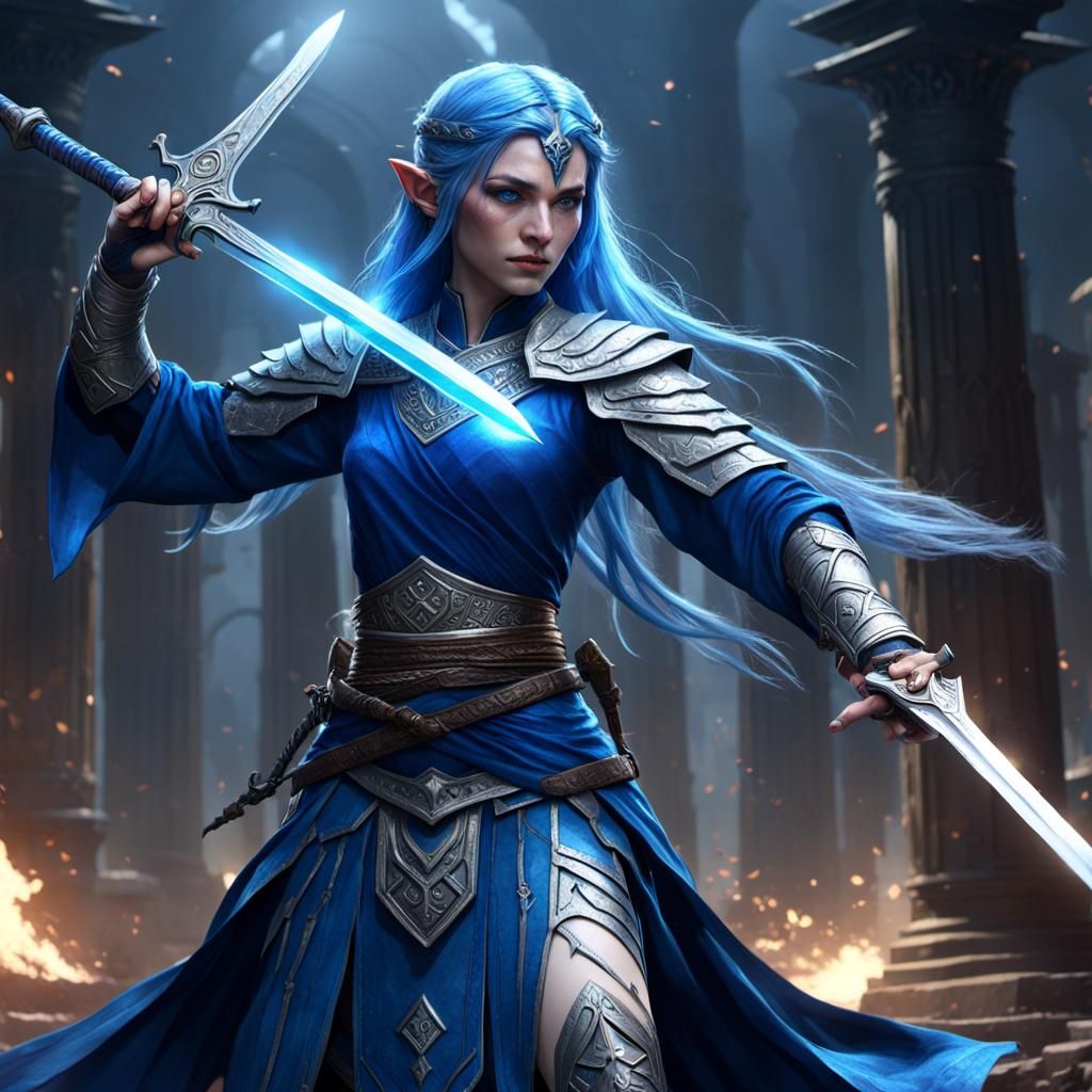 Elven Teenager in Battle Stance: Dark Fantasy Art