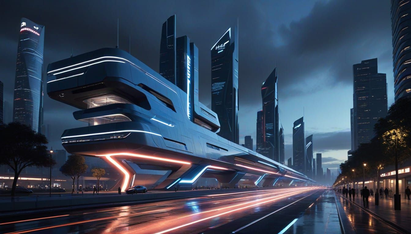 Sleek Futuristic Metropolis Unveils 2025 at Dusk
