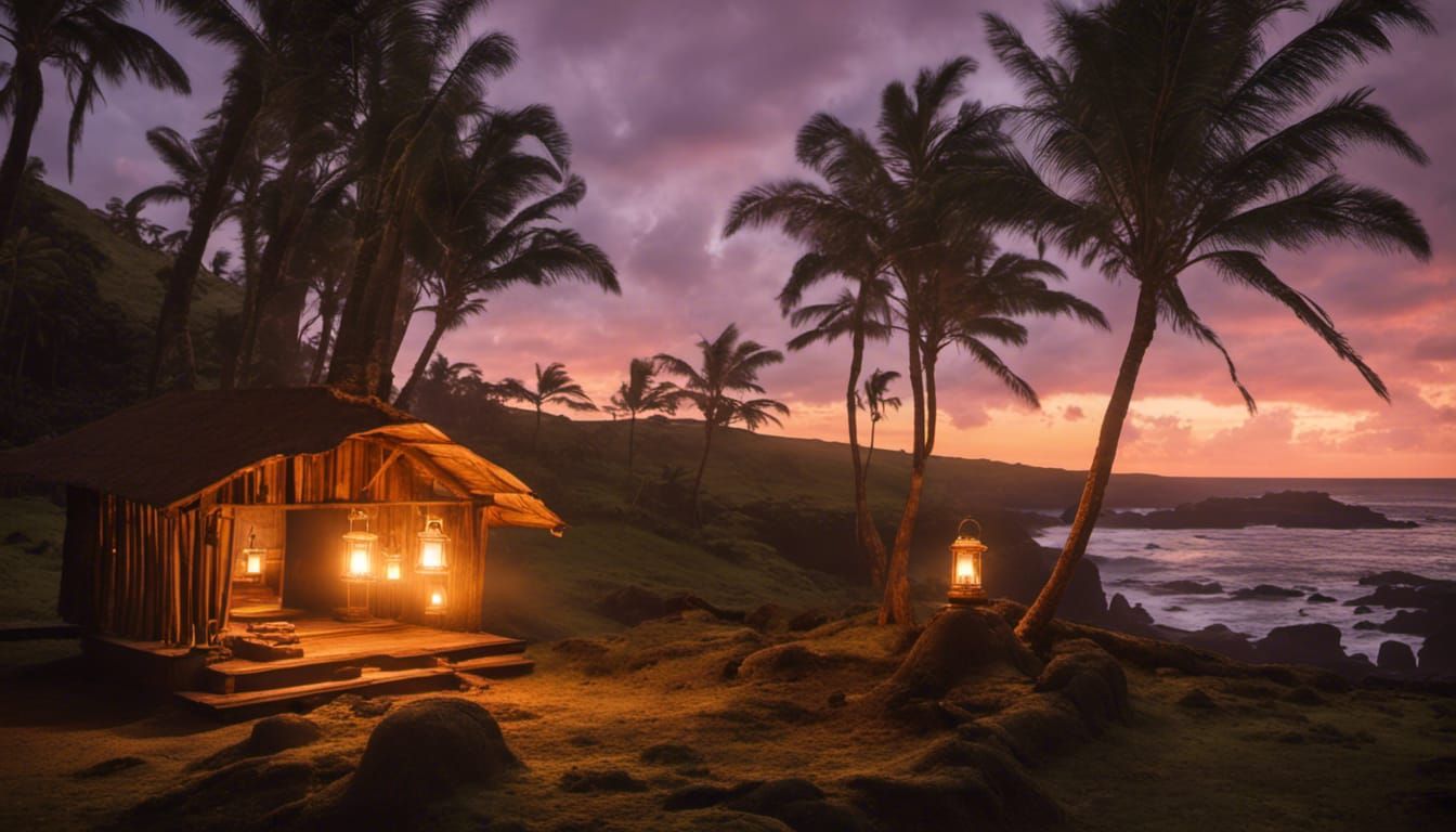 Idyllic Cabin Retreat on Easter Island at Sunset