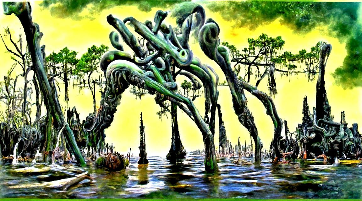 Mystical Swamp Landscape in Lowbrow Style