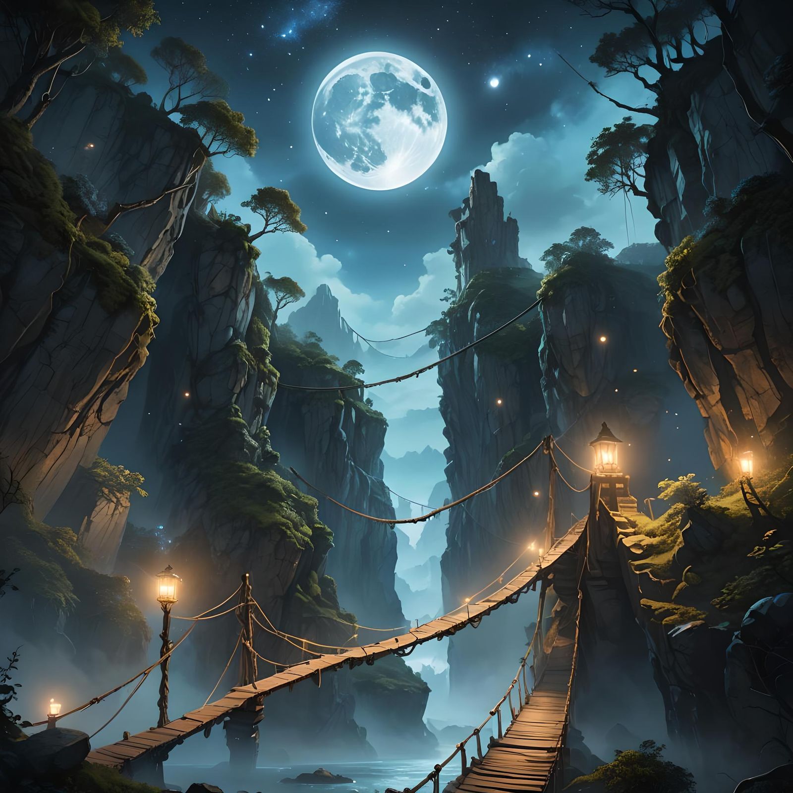 Blue Luminous Rope Bridge to the Stars