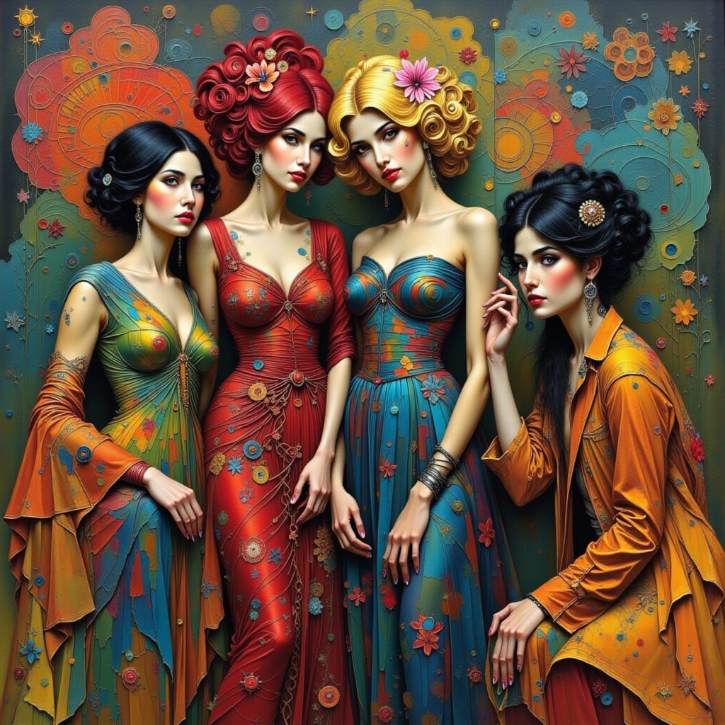 Elegant People in Art Nouveau Style