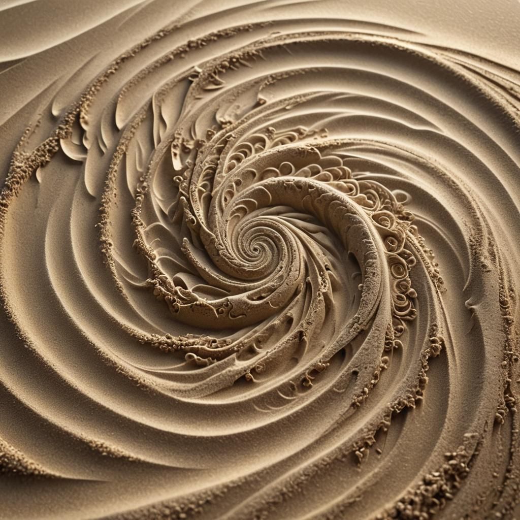 Sand creature dissolving into a swirl of transparent sand, f...