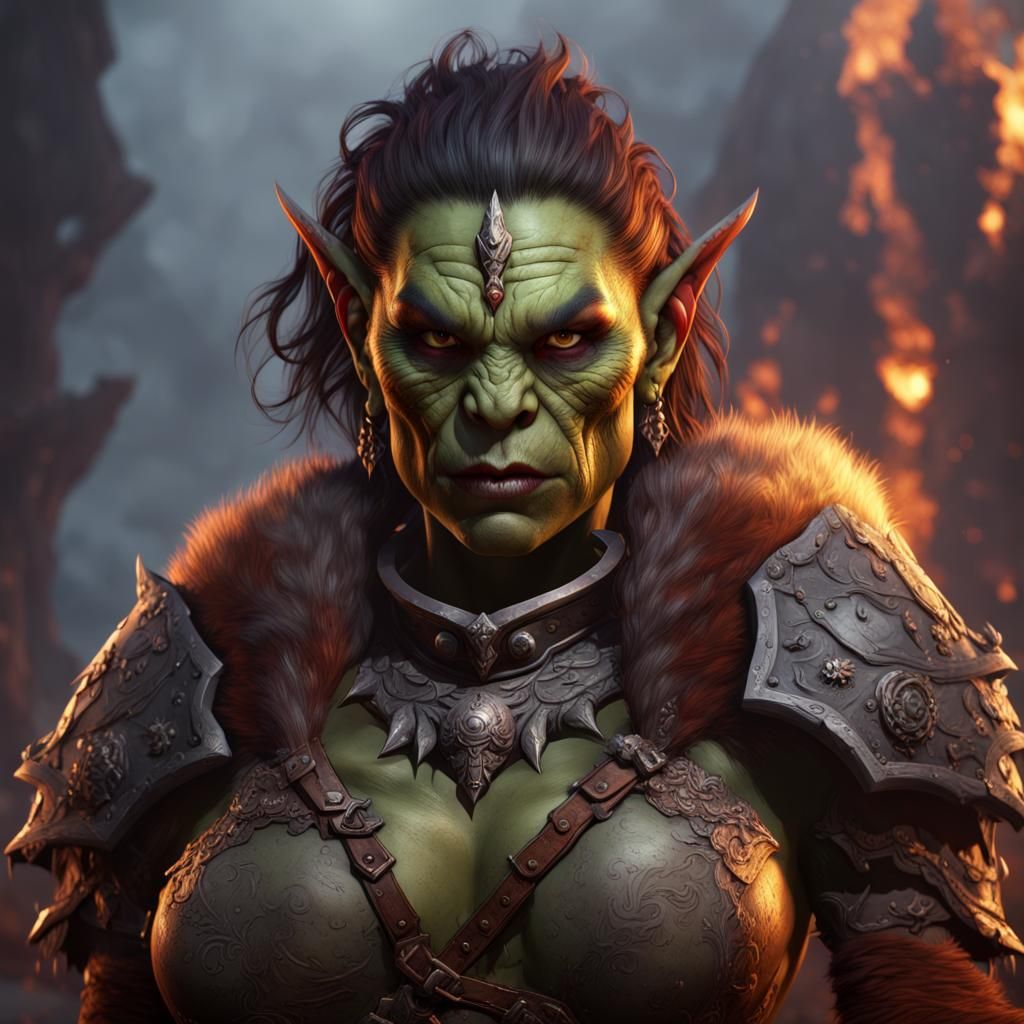 Fantasy Female Orc in Detailed Matte Painting Style