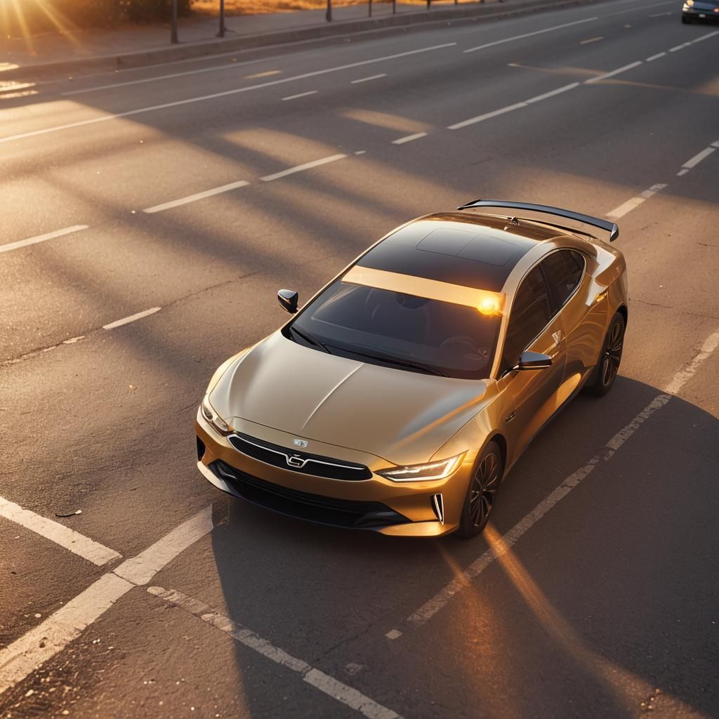 Sleek Car in Golden Hour: Warm Digital Art
