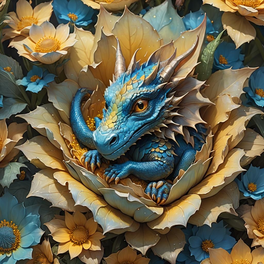 Baby Dragon Sleeping in Giant Flower: Digital Matte Painting